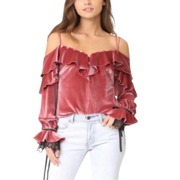 SELF PORTRAIT VELVET OFF SHOULDER FRILL TOP
PINK Women’s Size US (10) - Picture 1 of 16